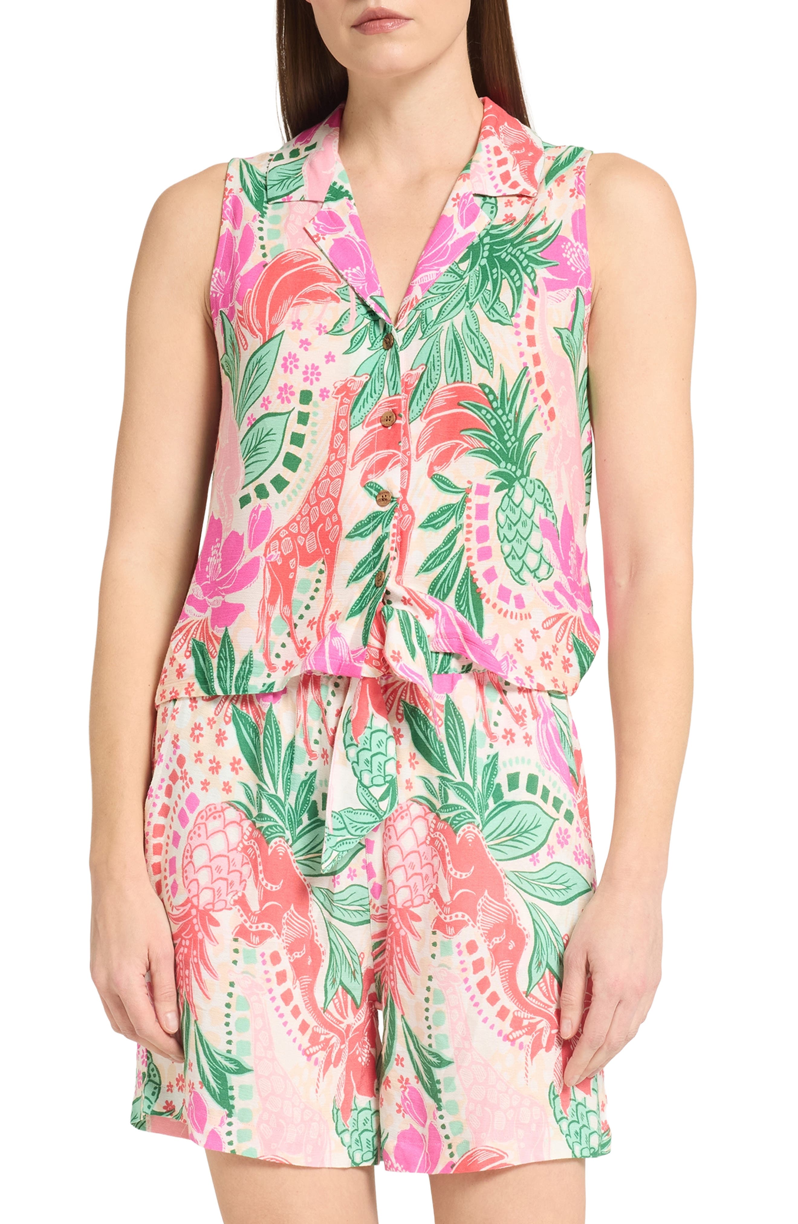 CARIBBEAN JOE Crinkle Tie Front Top