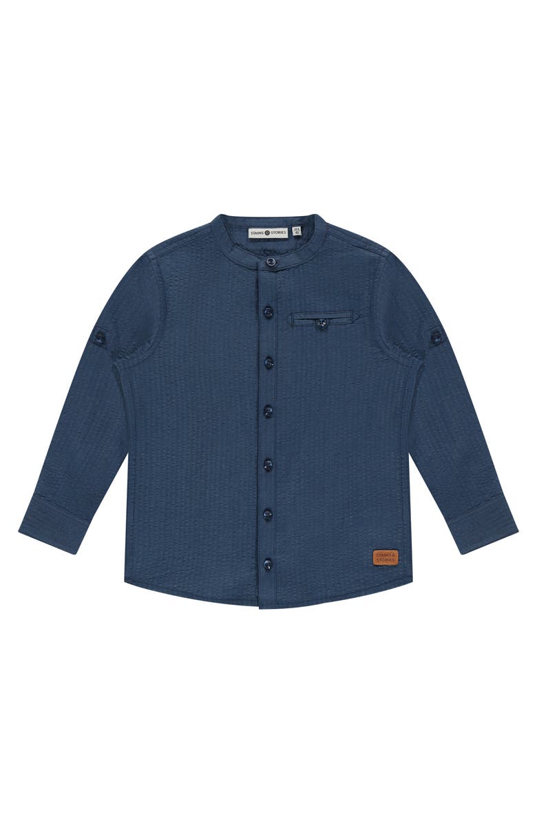 Stains and Stories by Babyface Textured Classic Mock Neck Button Up, Main, color, Water