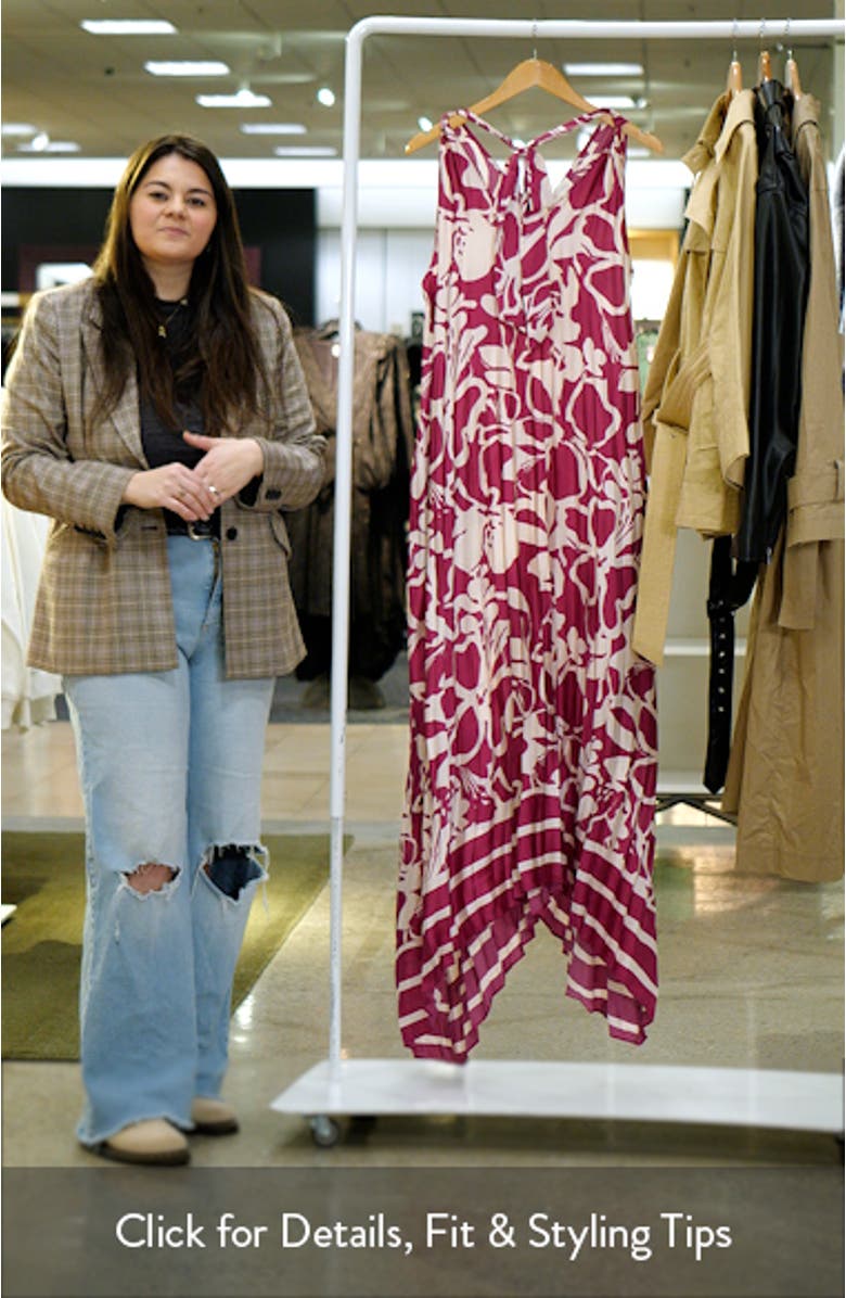 Pleated Floral Satin Maxi Dress, sales video thumbnail