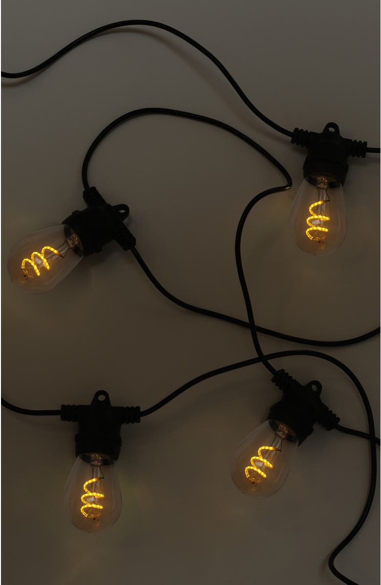 Brightech 27 ft or 48 ft, Solar‑Powered Heavy Duty LED Outdoor String Lights, Weatherproof Spiral Filament Edison Bulbs, Alternate, color, 27 Ft 12 Bulbs | Soft White