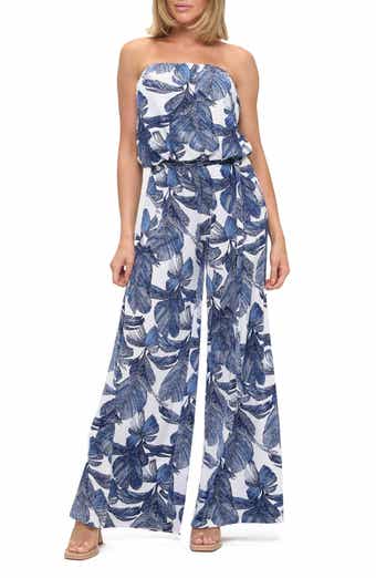 Floral Print Strapless Wide Leg Jumpsuit