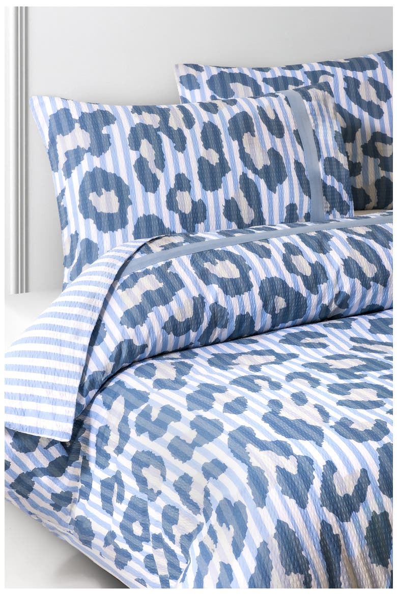 Leopard Print Seersucker Cotton King Quilt Set, Alternate, color, BLUE