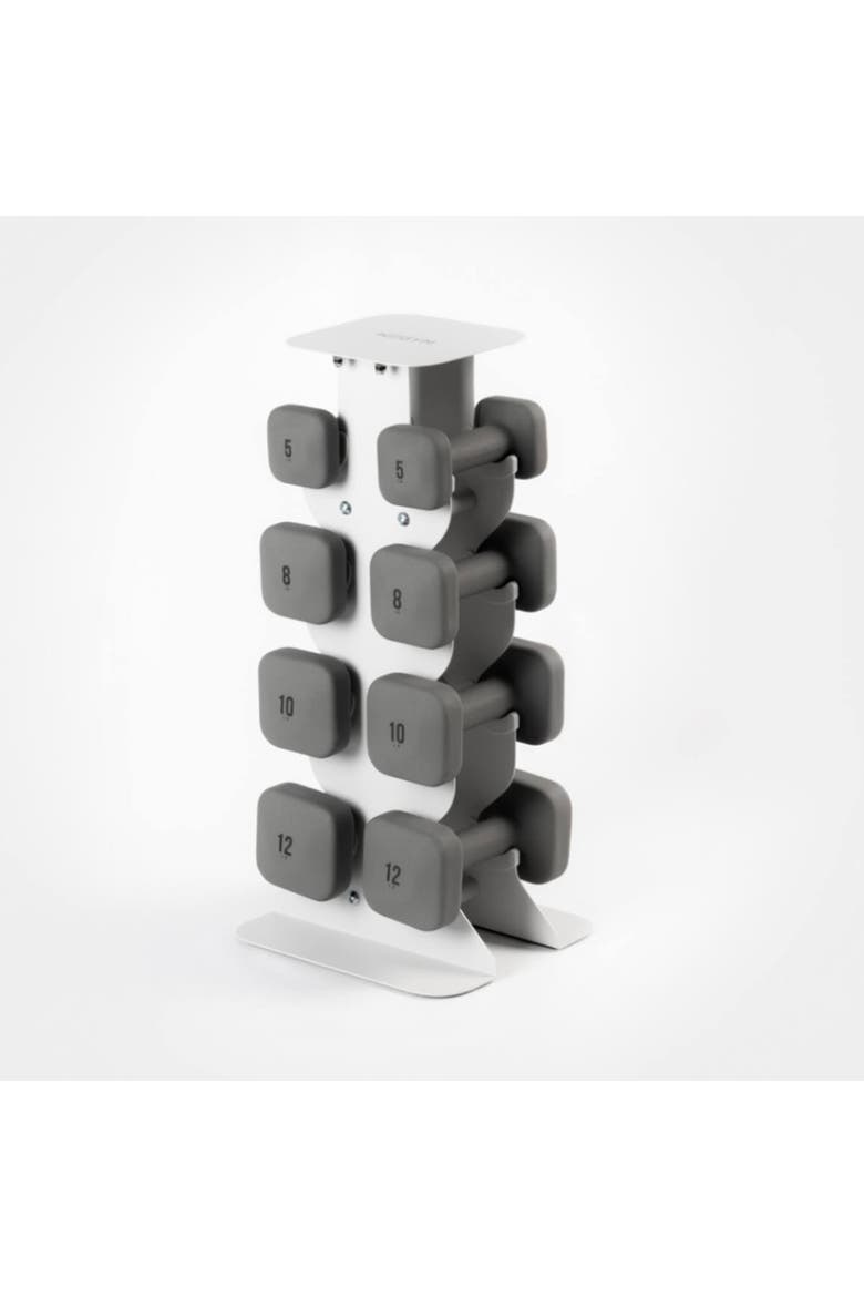 SafeGrip Dumbbells Medium Set with Light Rack - 5, 8, 10, 12 lbs, Main, color, Grey