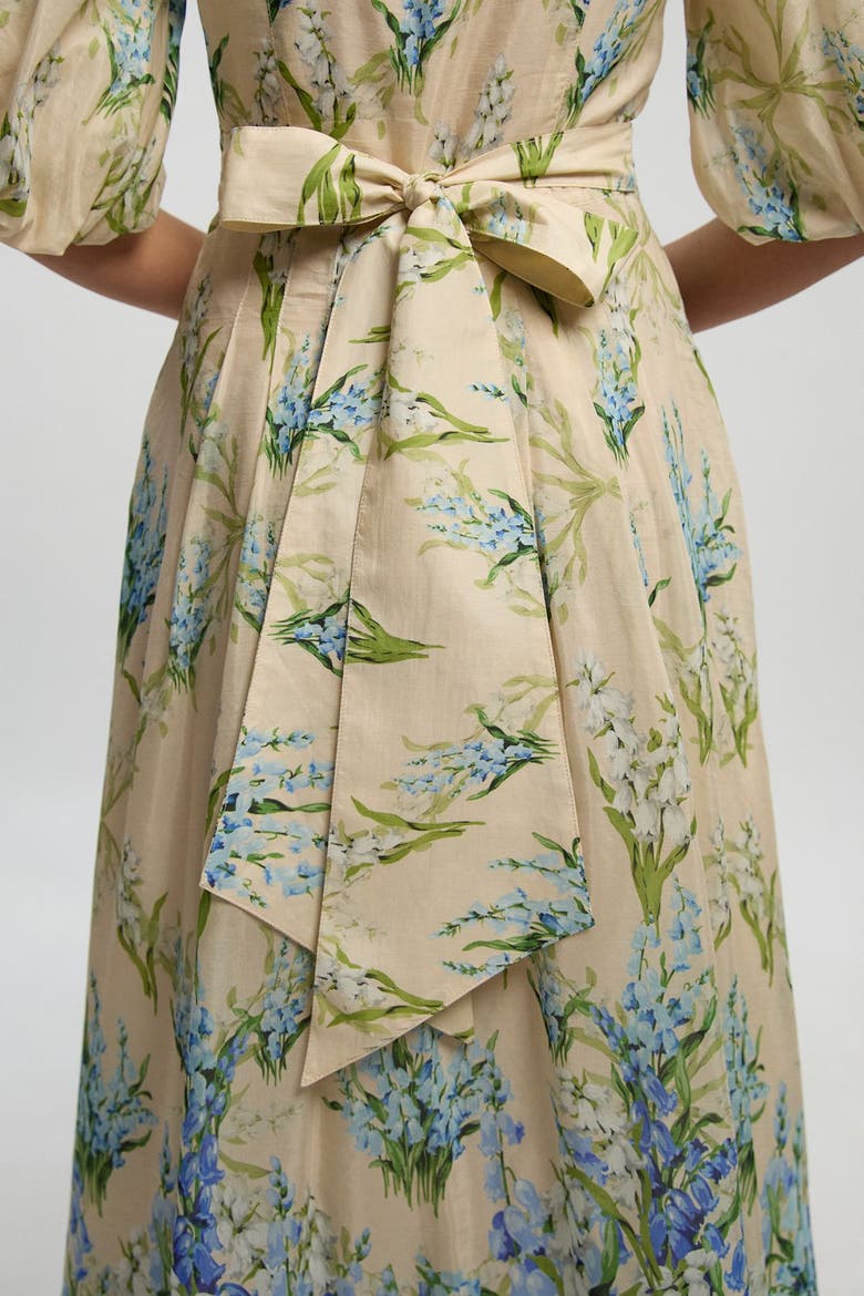 Floral Puff Sleeve Midi Dress, Alternate, color, Blue