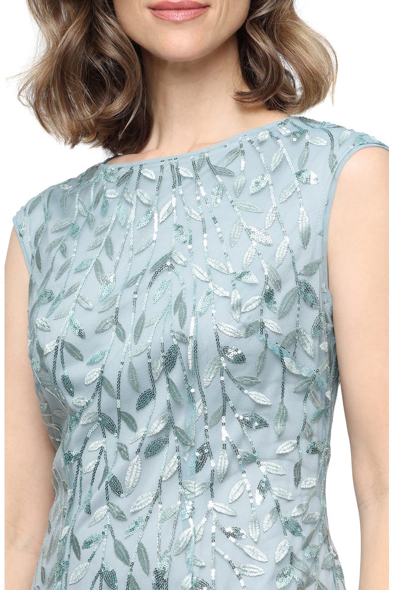 Sequin Leaf Embroidery Cocktail Midi Dress, Alternate, color, ICE SAGE