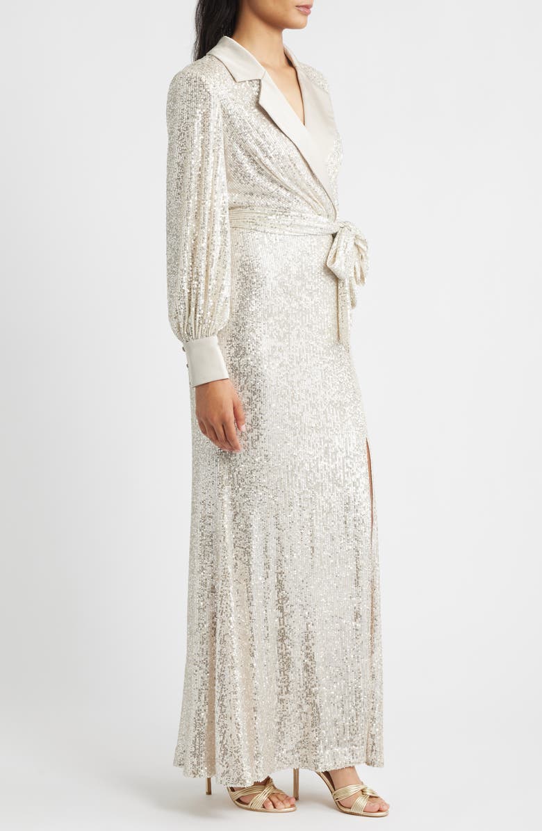 Eliza J Sequin Long Sleeve Shirtdress Gown, Alternate, color,