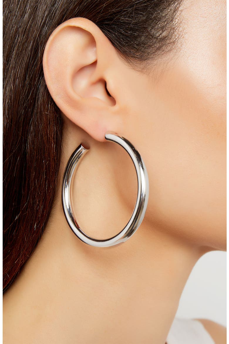 Argento Vivo Hollow Hoop Earrings, Alternate, color, SILVER