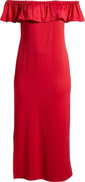 24seven Comfort Apparel Off the Shoulder Jersey Midi Dress