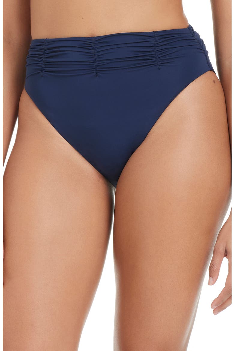 Shirred High Waist Bikini Bottoms, Main, color, NAVY MOOD