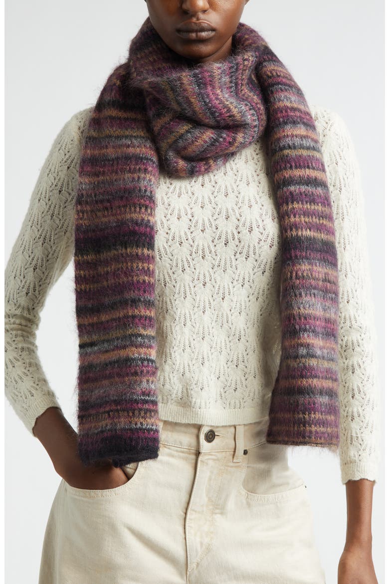 Mouna Stripe Jacquard Mohair & Wool Blend Scarf, Alternate, color, PLUM 86PM