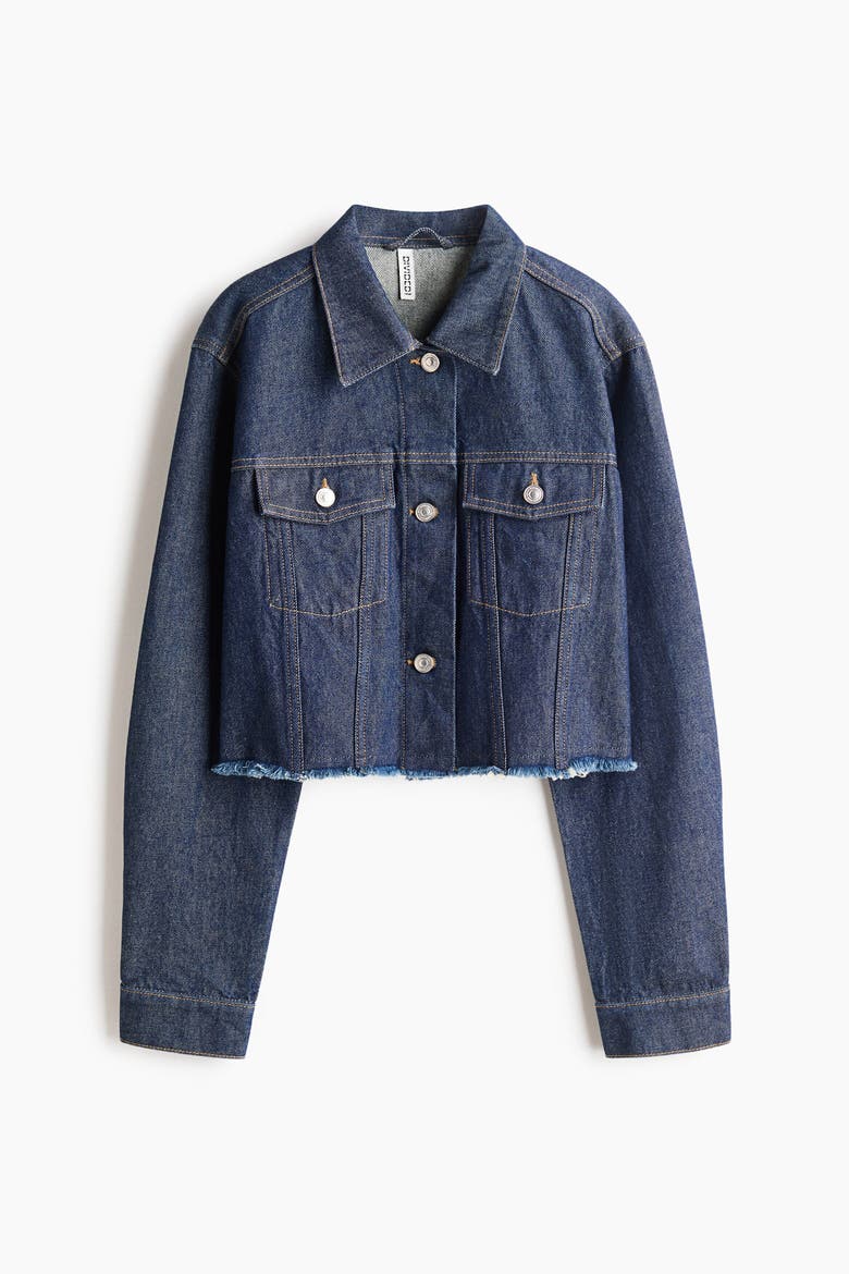 Cropped Denim Jacket, Alternate, color, Dark denim blue