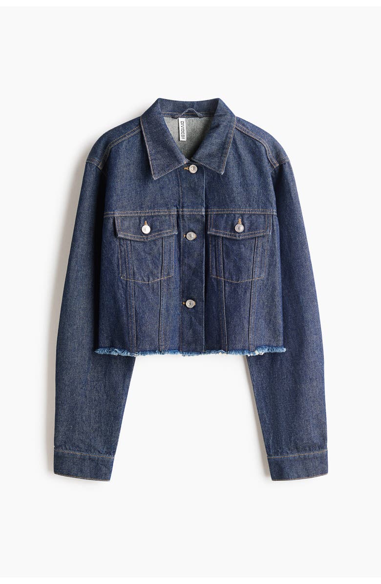 H&M Cropped Denim Jacket, Alternate, color, Dark Denim Blue