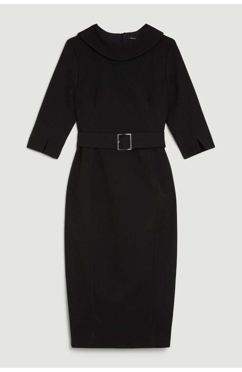 Karen Millen Petite Roll Neck Pencil Midi Dress, Alternate, color, Black