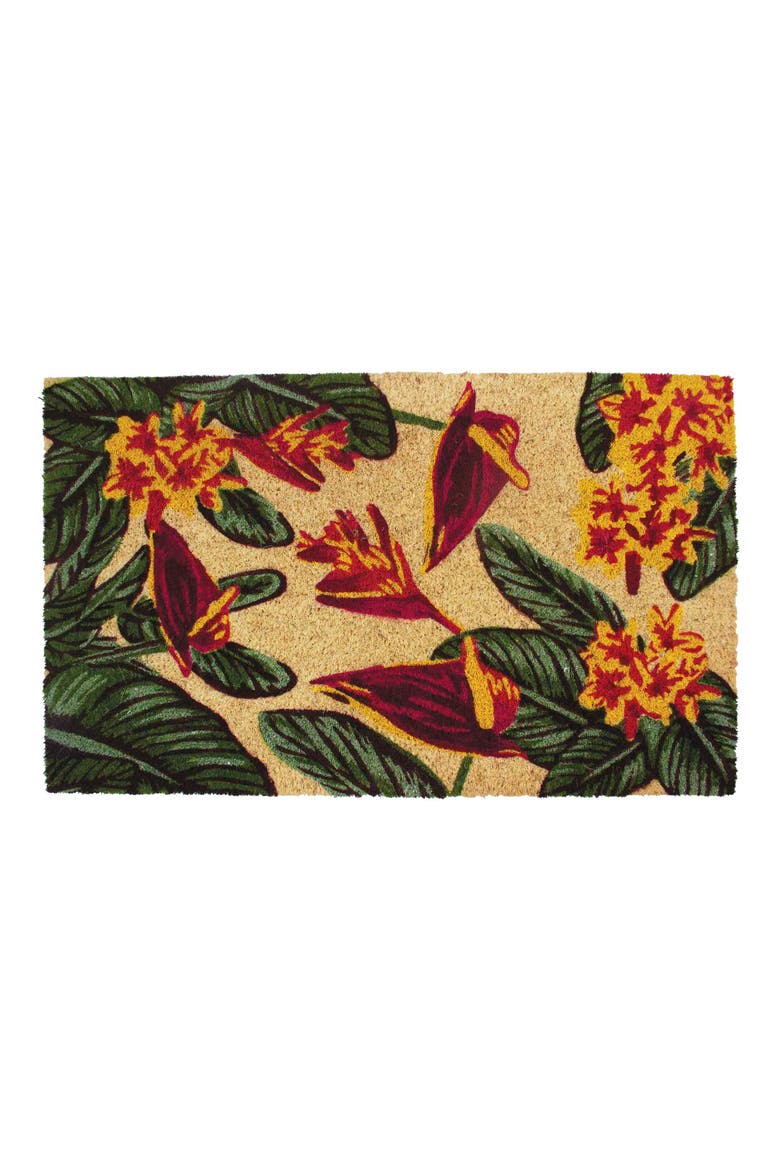 Paradise In Bloom Coir Doormat, Main, color, GREEN
