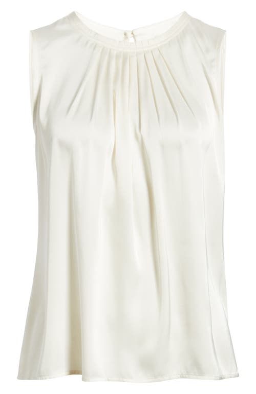 Anne Klein Pleated Jewel Neck Sleeveless Top In White