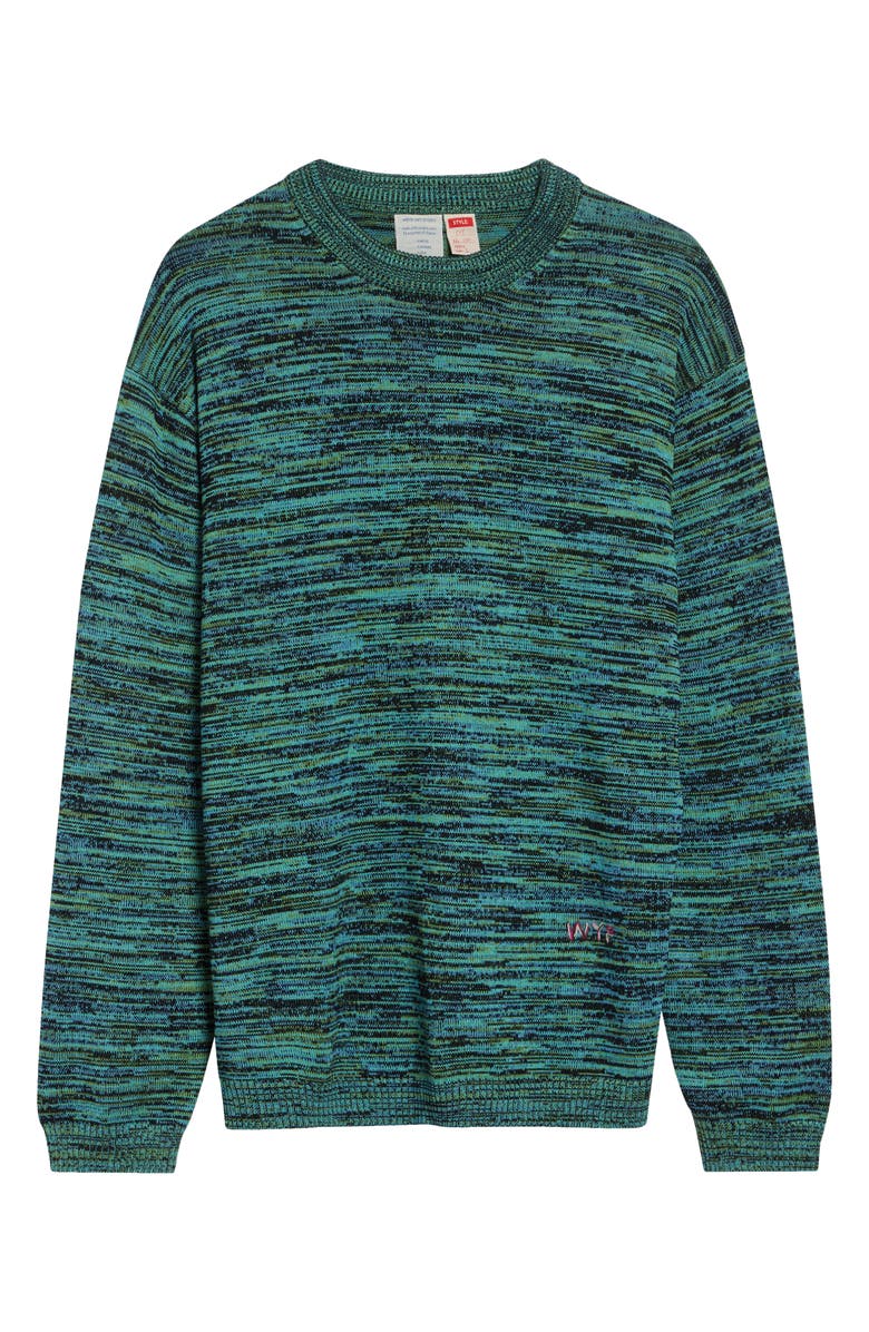 Waste Yarn Project Space Dye One of a Kind Crewneck Sweater, Main, color, Blue Green Dark