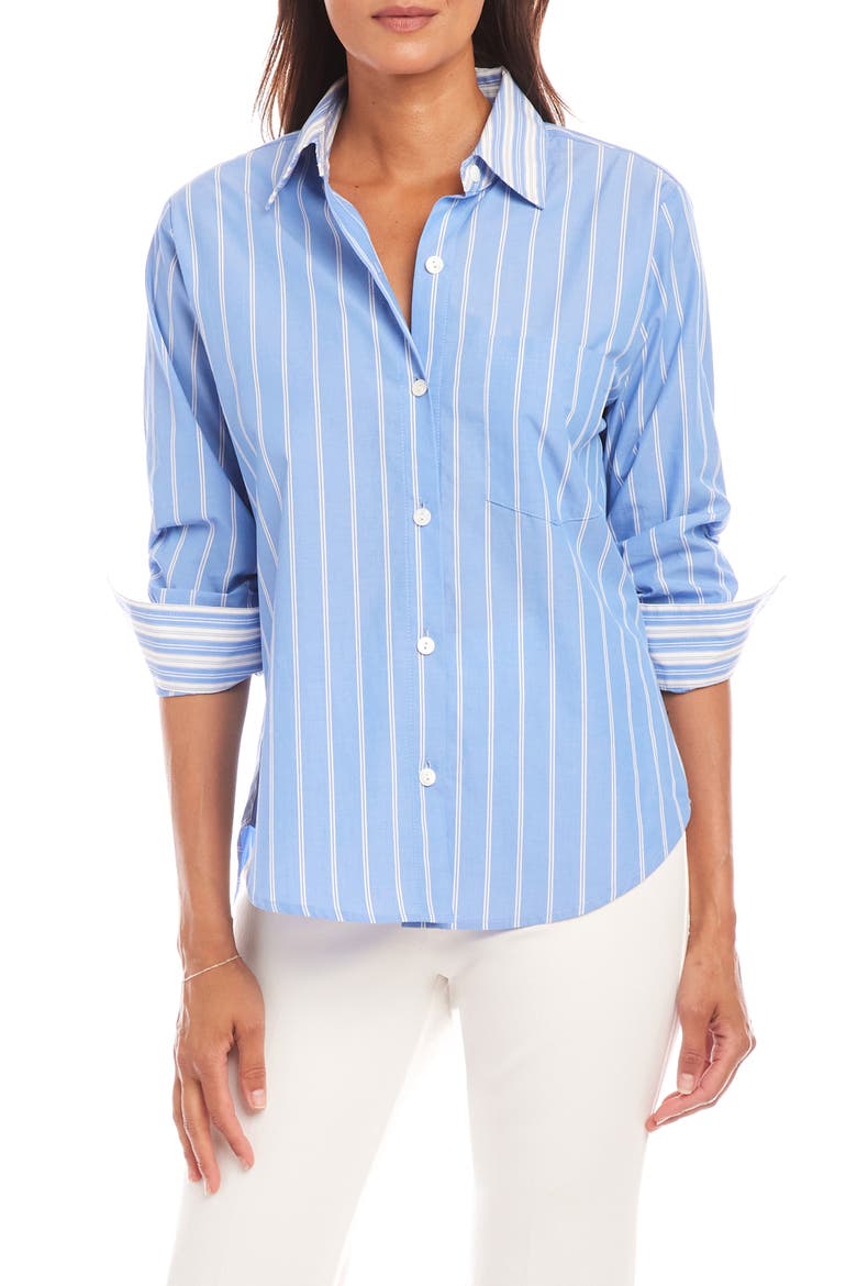 Stripe Ruched Sleeve Button-Up Shirt, Main, color, STRIPE