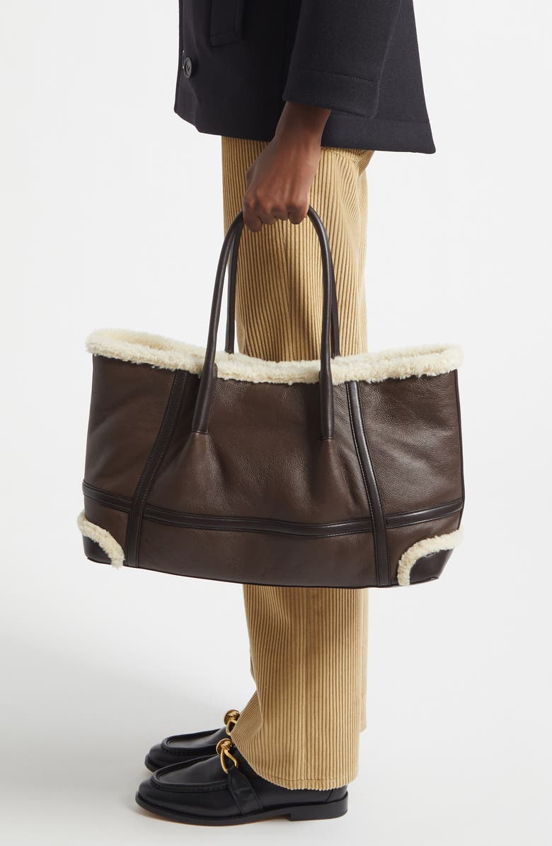 Bottega Veneta Medium Pinacoteca Leather & Genuine Shearling Tote, Alternate, color, 2055 Lig Bro-Teddy/ Fon-Mb