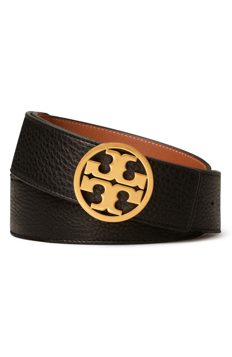 Tory Burch Miller 1.5-Inch Reversible Logo Belt, Main, color, Black / Classic Cuoio / Gold