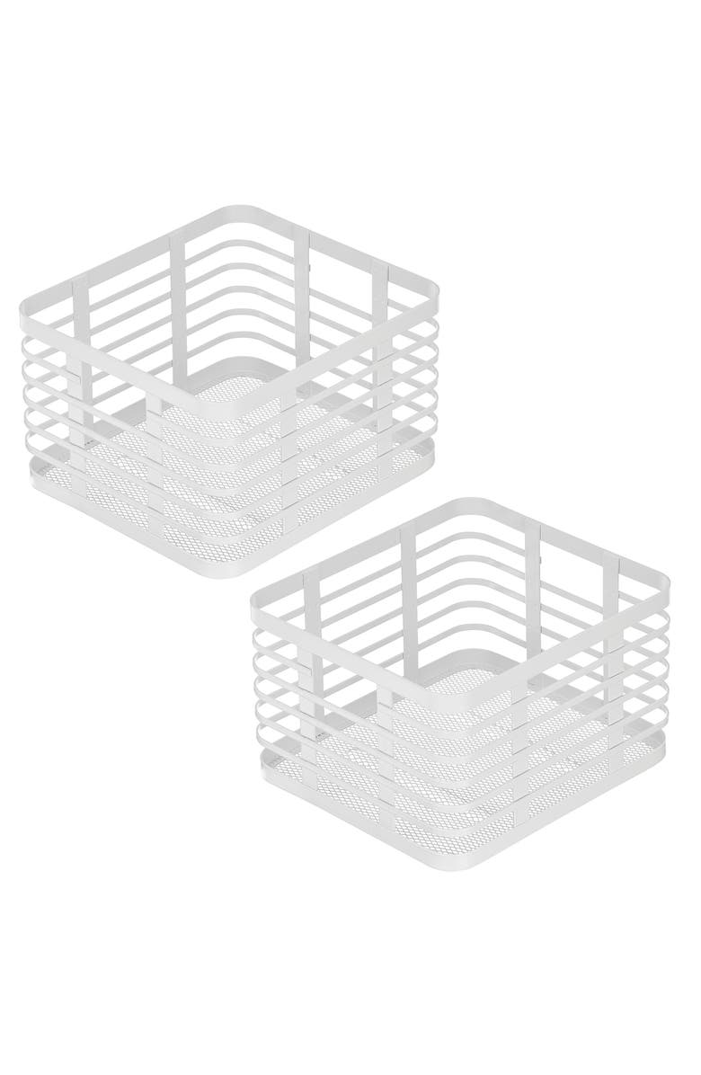 mDesign Metal Pantry Basket with Handles - Pantry Storage Baskets for Fruits and Vegetables - Set of 2 - Matte White, Main, color, Matte White