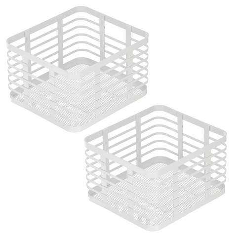 Metal Pantry Basket with Handles - Pantry Storage Baskets for Fruits and Vegetables - Set of 2 - Matte White