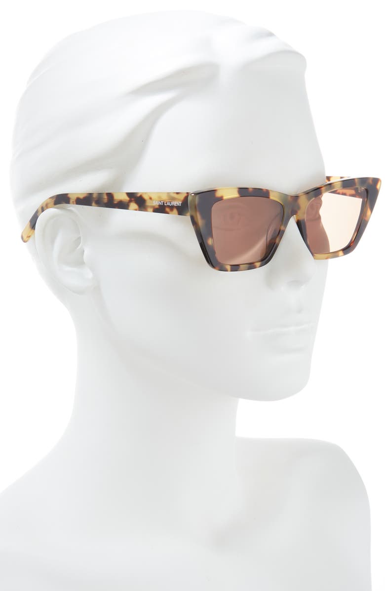 Saint Laurent 53mm Cat Eye Sunglasses, Alternate, color, Havana Havana Brown