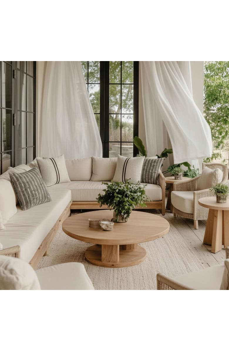 Elaine Smith Entity Linen with Chenille Band Applique Indoor & Outdoor Woven Accent Pillow, Alternate, color, Linen