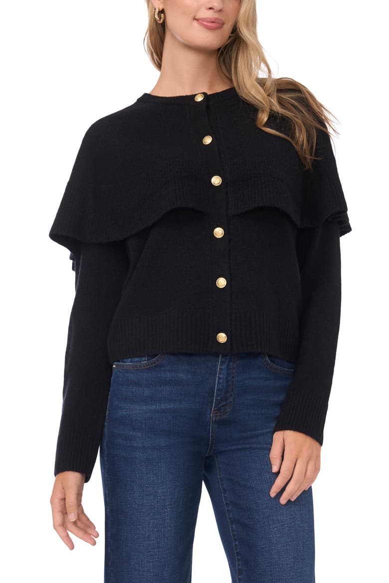 Cape Detail Cardigan, Main, color, RICH BLACK