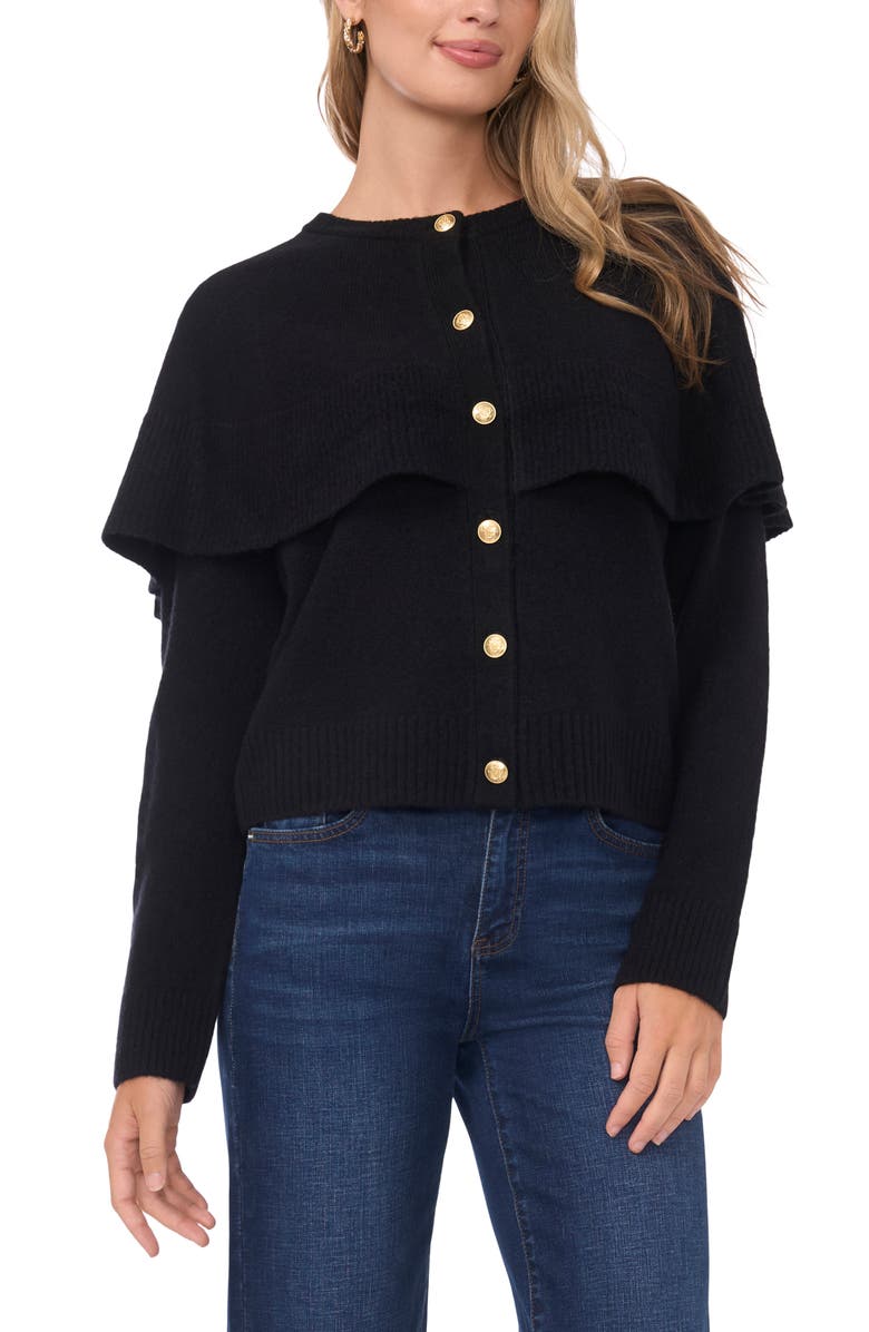 Vince Camuto Cape Detail Cardigan, Main, color, Rich Black