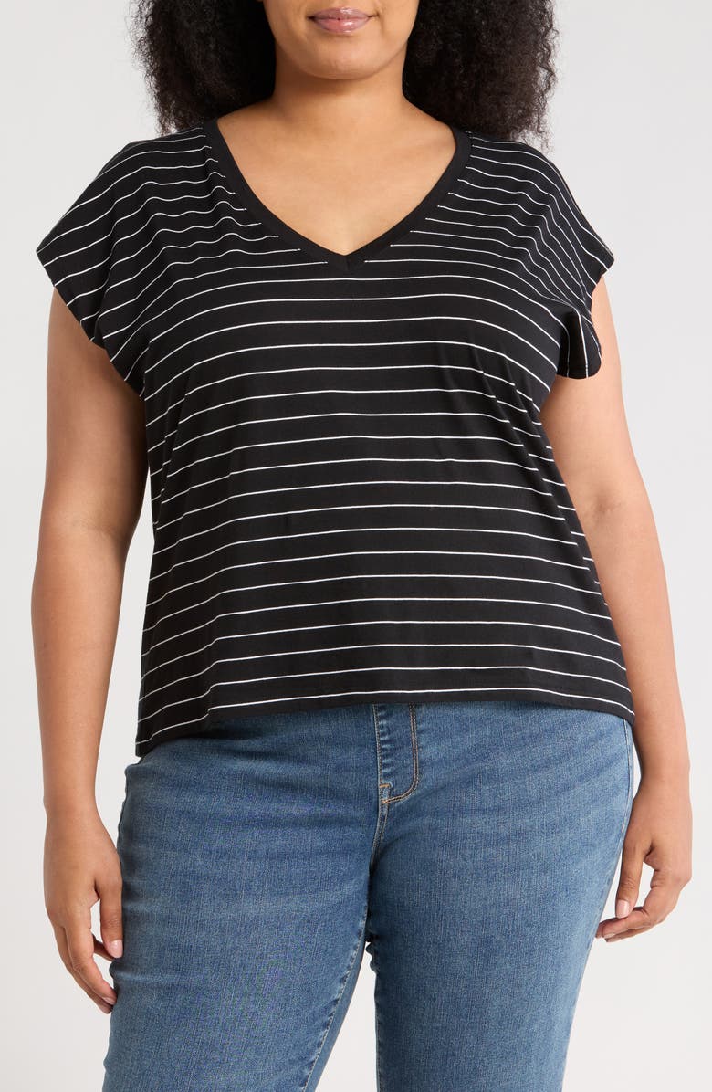 Nordstrom Pima Cotton T-Shirt, Main, color, Black- White Lauren Stripe