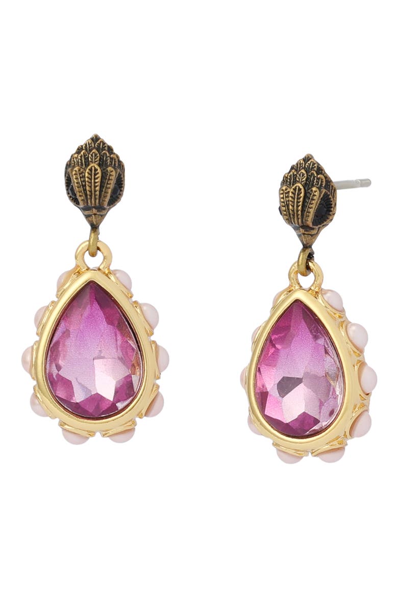 Eagle Faux Pearl & Crystal Drop Earrings, Main, color, PINK