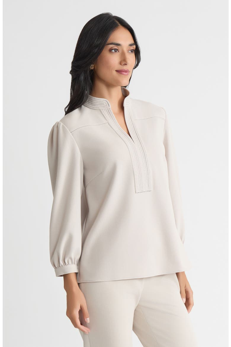 Stretch Deco Crepe Balloon Sleeve Blouse, Alternate, color, Limestone/Black