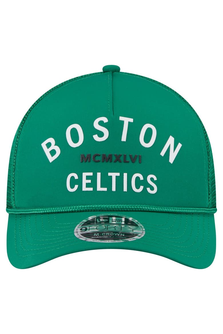 Men's New Era  Kelly Green Boston Celtics Minimalist A-Frame 9FORTY Trucker Hat, Alternate, color, Kelly Green
