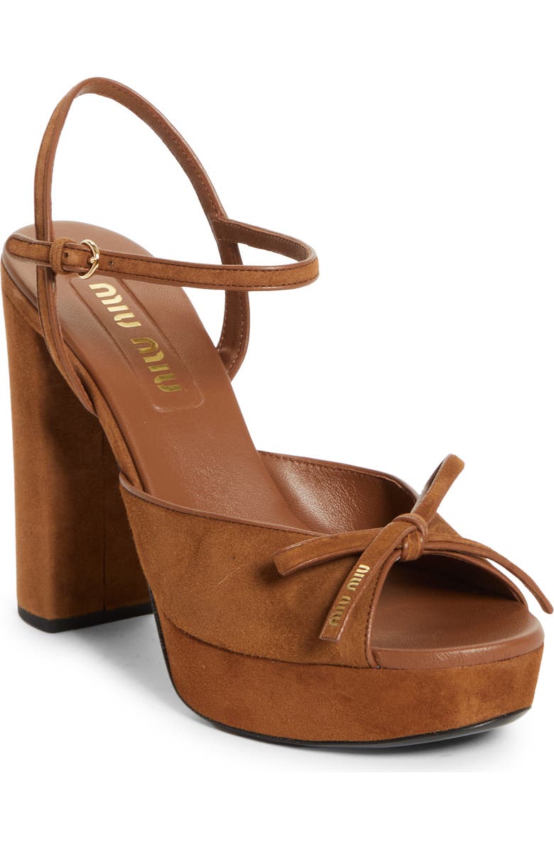 Miu Miu Bow Platform Sandal, Main, color, Rovere