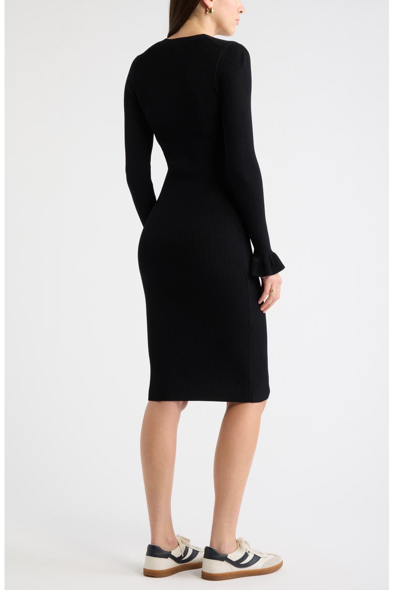 Striped Henley Sweater Dress, Alternate, color, BLACK