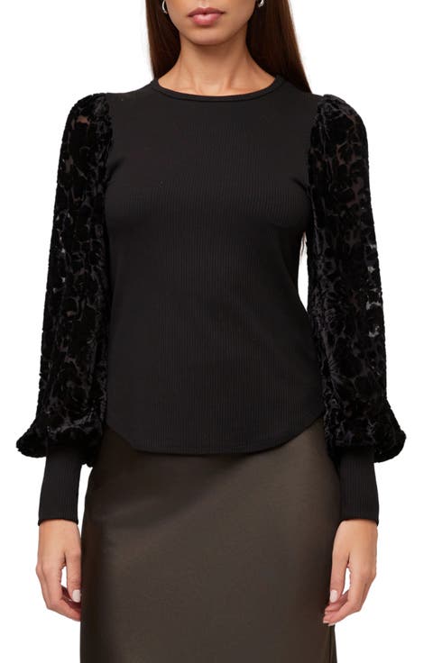 Burnout Bishop-Sleeved Ribbed Top