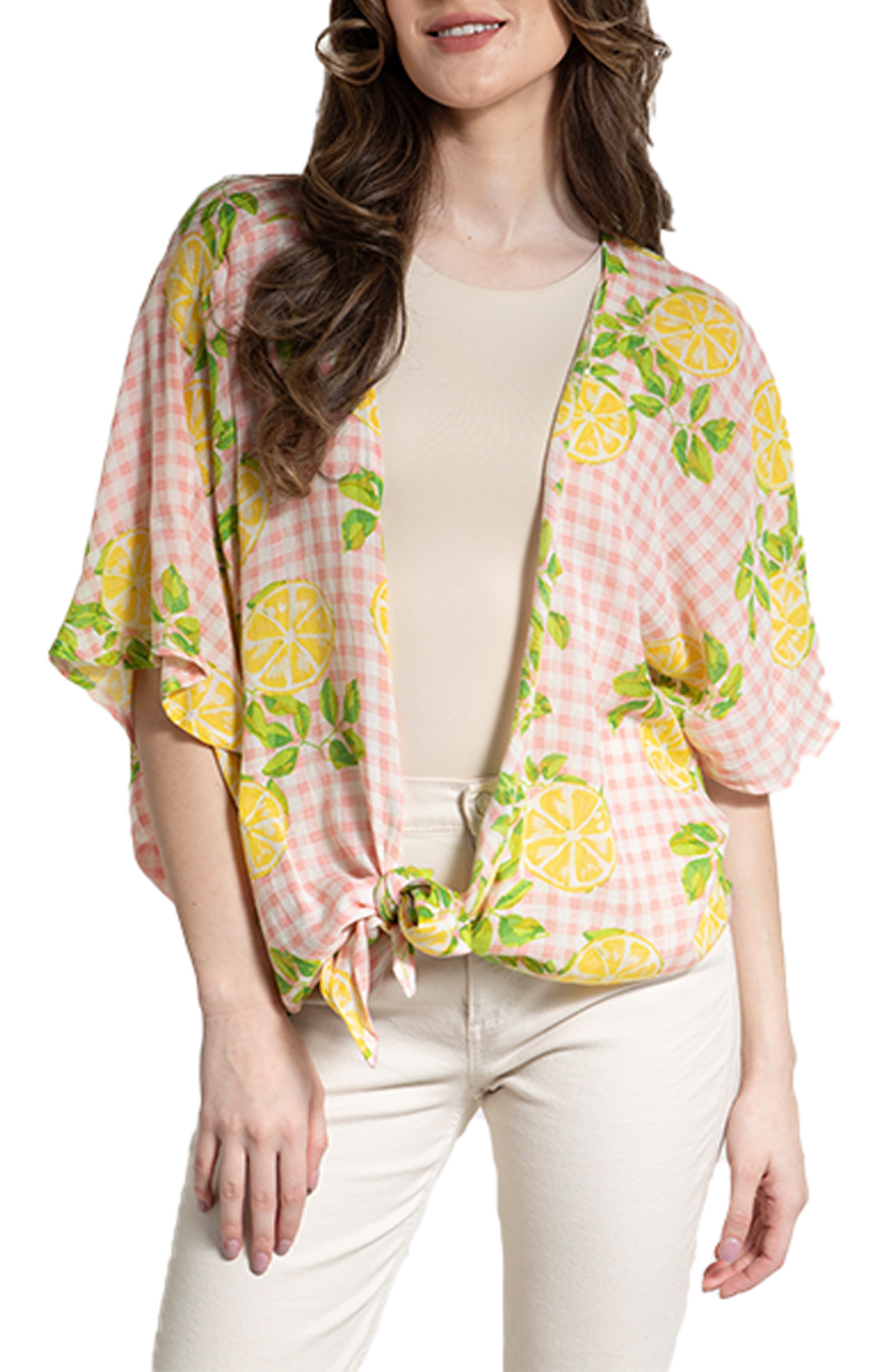 SAACHI Gingham Citrus Tie Front Duster