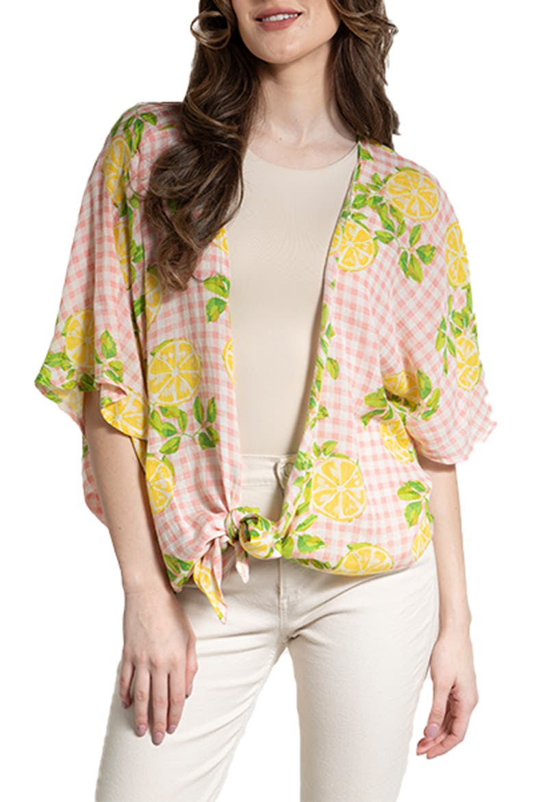 Gingham Citrus Tie Front Duster, Main, color, PINK