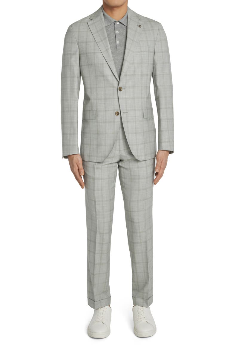 McAllen Unconstructed Plaid Wool Suit, Main, color, GREY