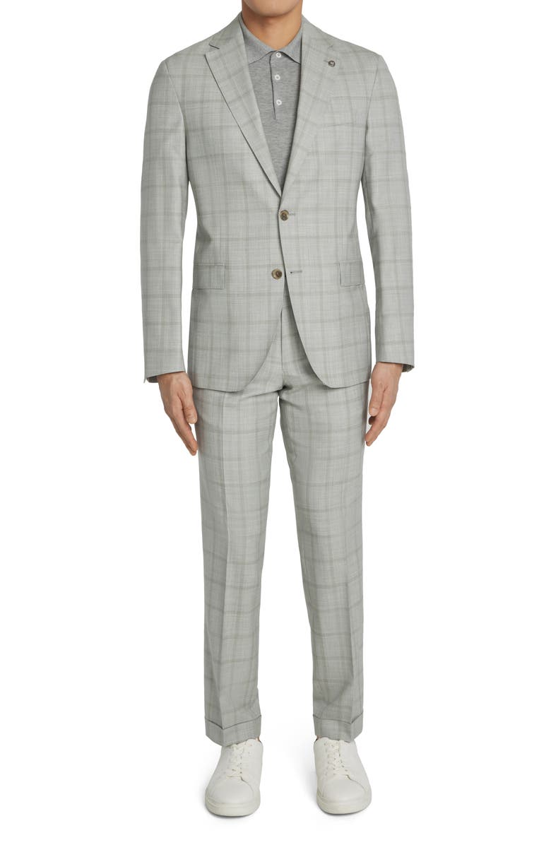 Jack Victor McAllen Unconstructed Plaid Wool Suit, Main, color, Grey