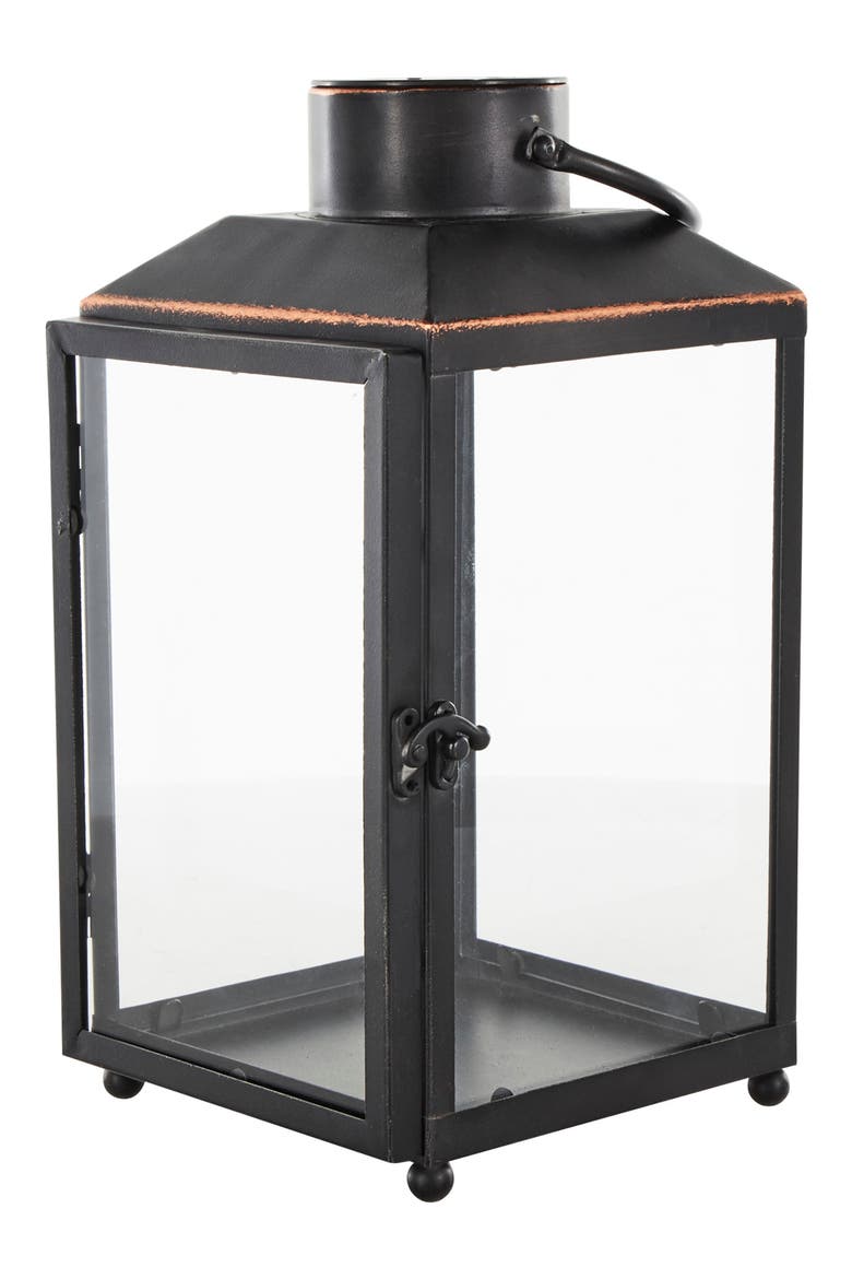 Black Metal Candle Lantern, Alternate, color, BLACK