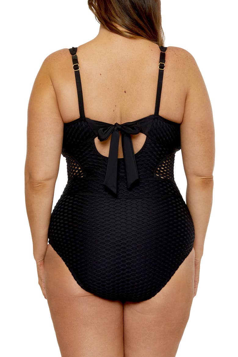 Castaway One-Piece Swimsuit Plus), Alternate, color, BLACK