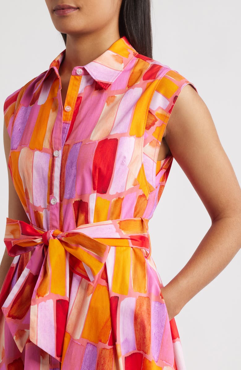 Milly Jules Sunset Tile Stretch Cotton Midi Shirtdress, Alternate, color, Pink Multi