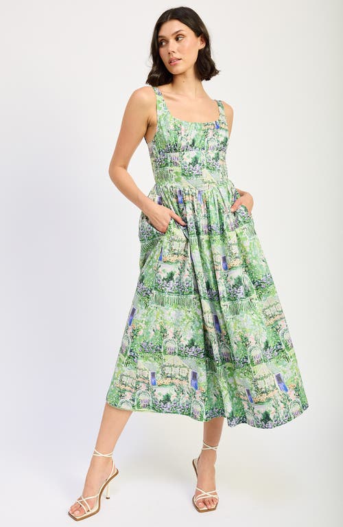 En Saison Molly Corset Cotton Midi Sundress In Green Violet