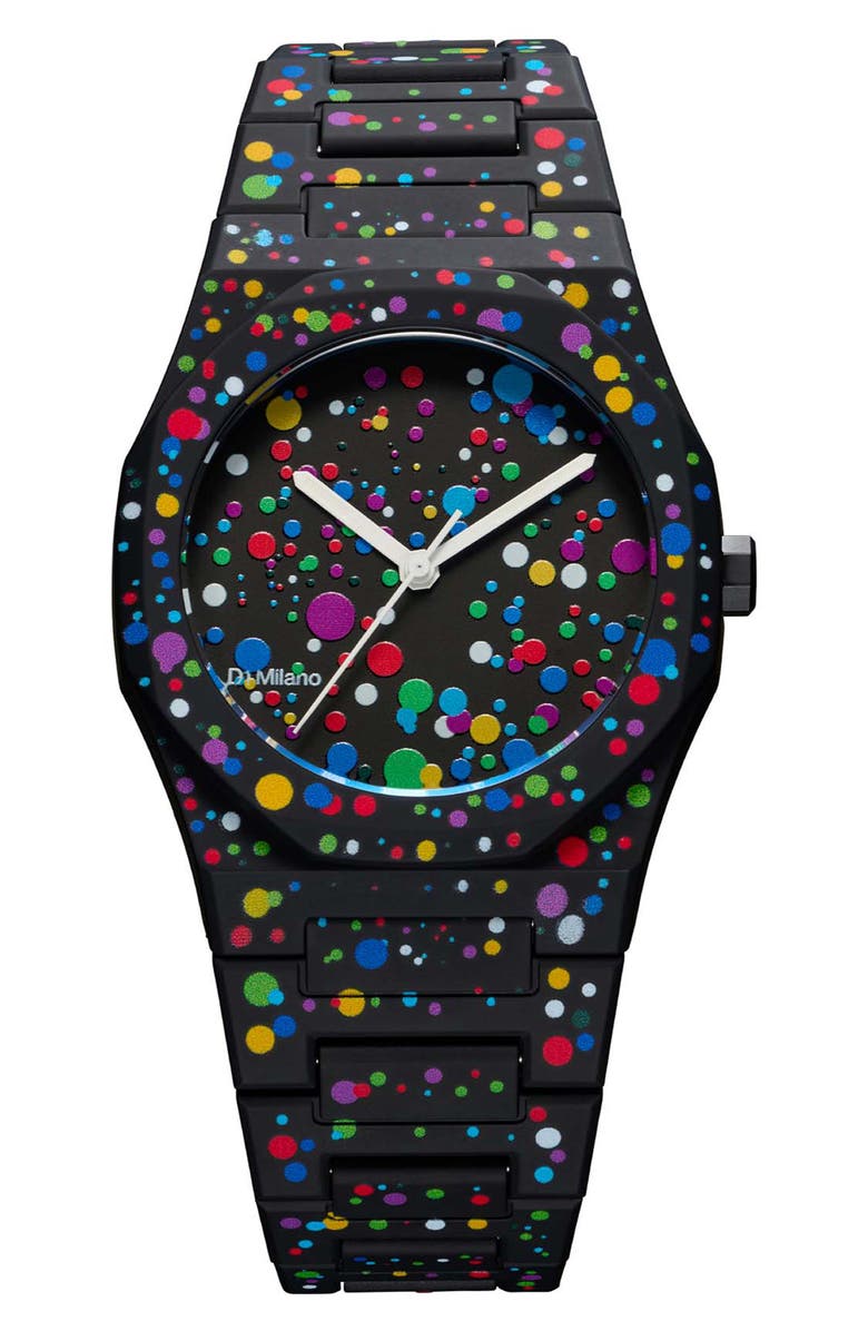 D1 Milano Dot 01 Polycarbon Bracelet Watch, 37mm, Main, color, Black