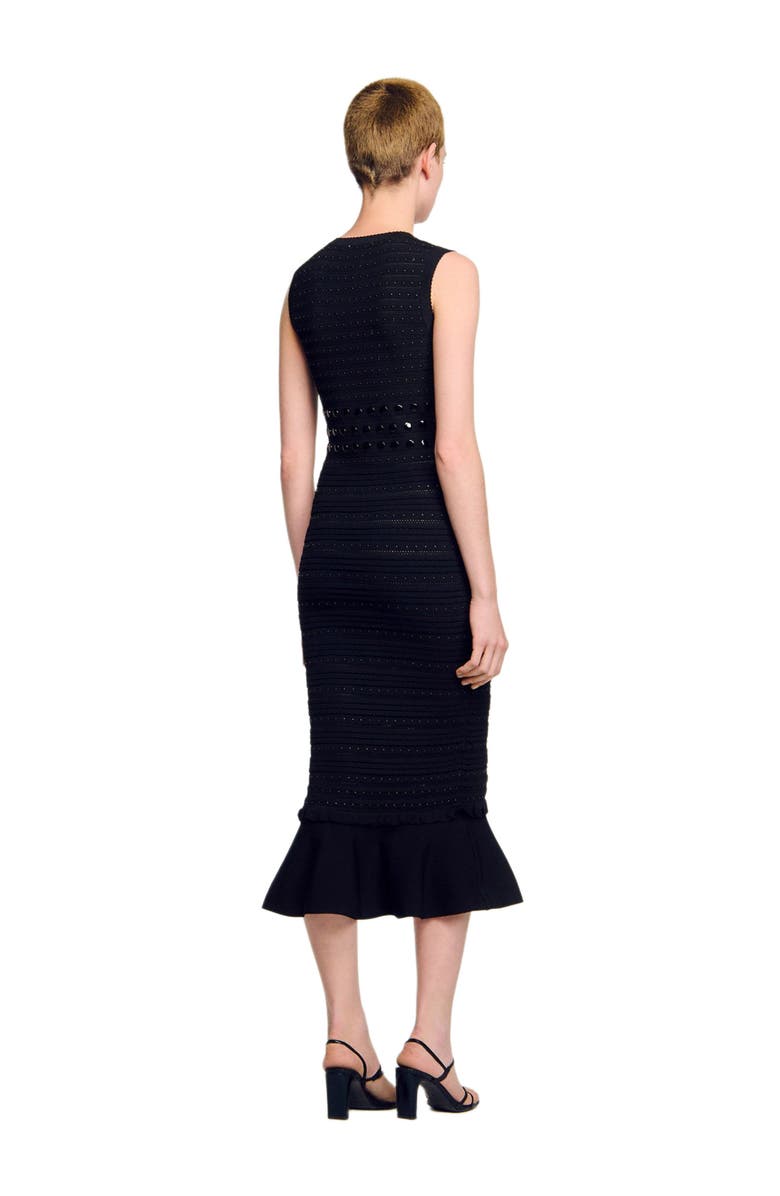 SANDRO Knit midi dress with studs, Alternate, color, Black