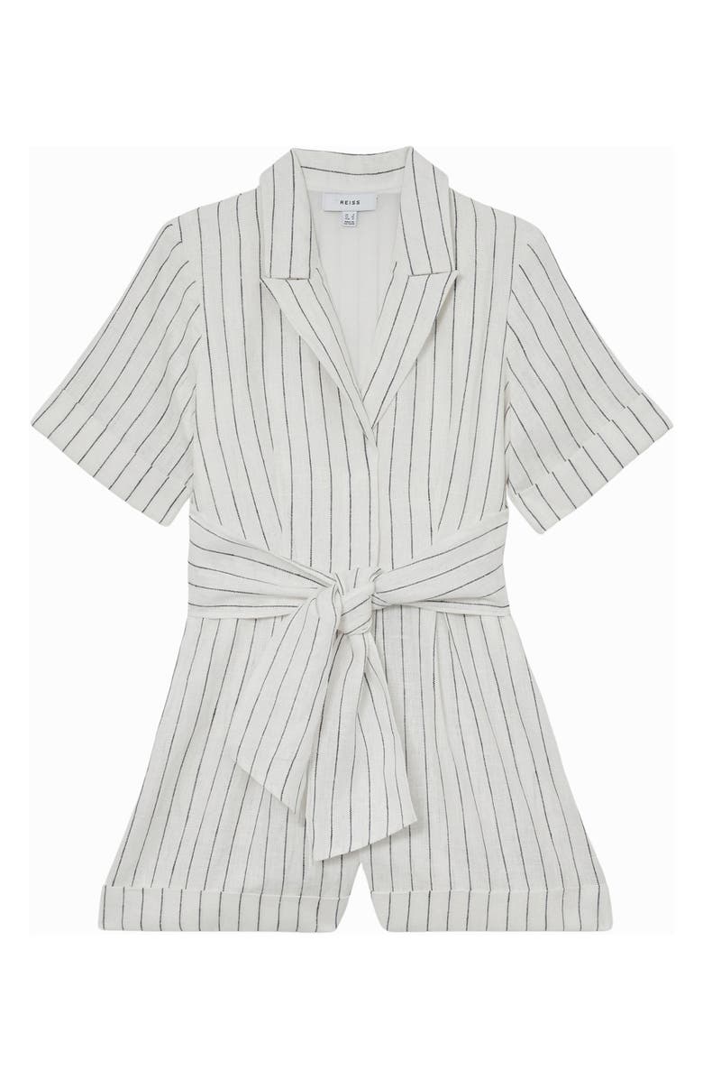 Reiss Estella Stripe Tie Waist Romper, Alternate, color, Ivory/ Navy