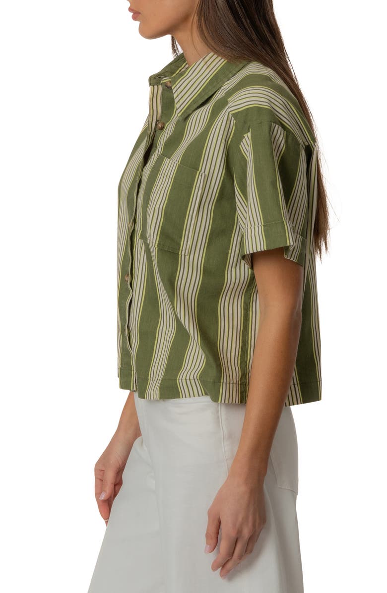 KUT from the Kloth Aida Stretch Cotton Blend Short Sleeve Button-Up Top, Alternate, color, Olive/ Ivory