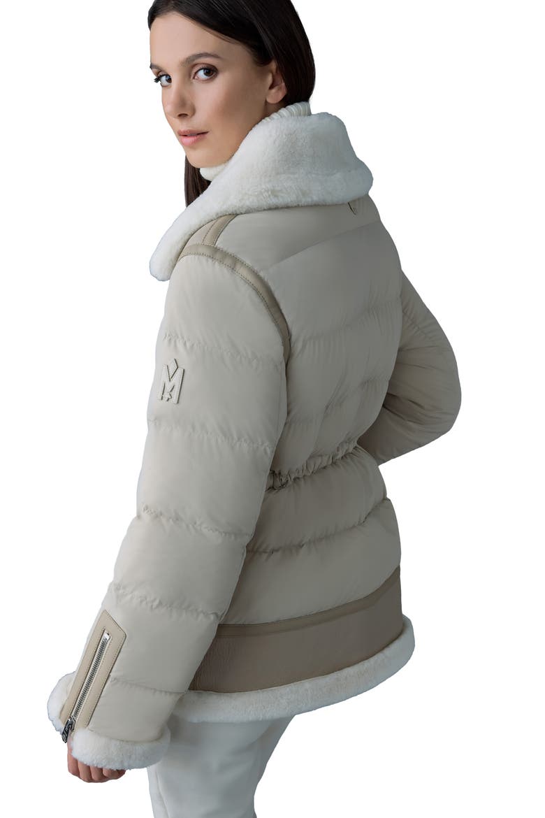 Vanna Mixed Media Genuine Shearling Down Puffer Coat, Alternate, color, TRENCH-NATURAL
