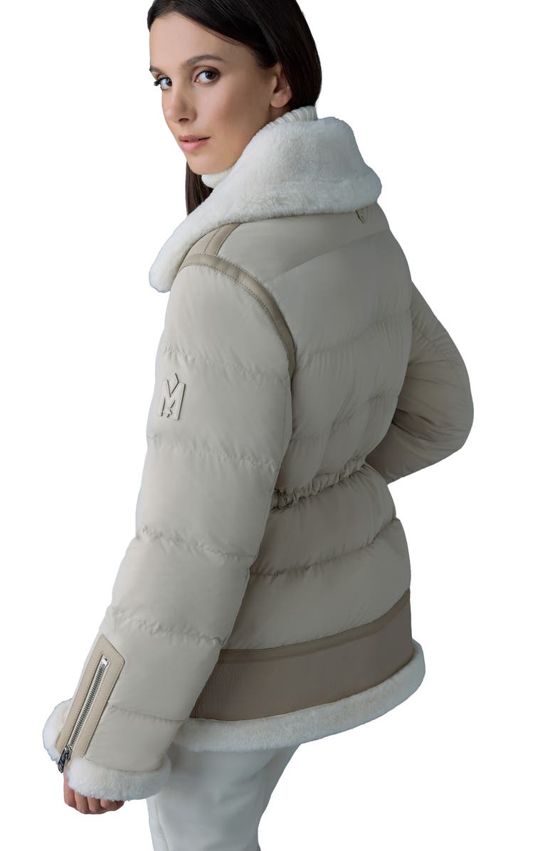 Mackage Vanna Mixed Media Genuine Shearling Down Puffer Coat, Alternate, color, Trench-Natural